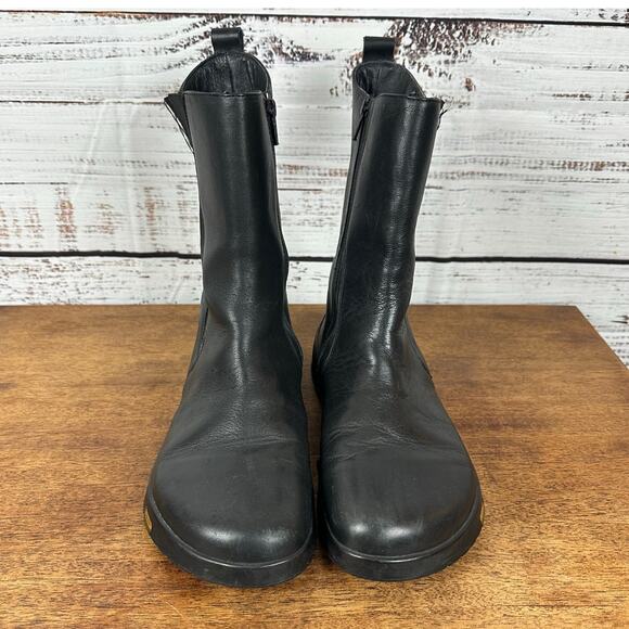 Womens Footprints Birkenstock Black Leather Side Zip Mid Calf Boots FLAW 9 EU40 - Picture 2 of 14